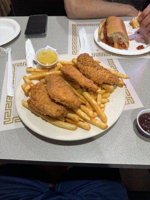 Chicken tenders and fries.