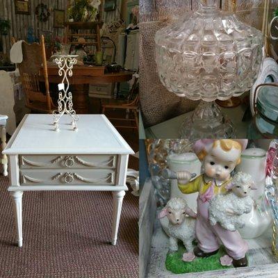 Collectibles, solid wood upcycled furniture, high end glassware