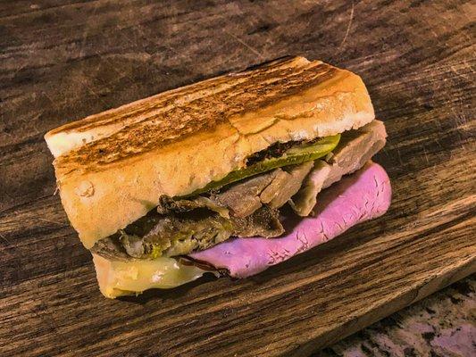 Cuban Sandwich: Hot-pressed, Cuban bread with tender, oven-roasted pork, Swiss cheese, pickles, and mustard | Cuban sandwich Arden