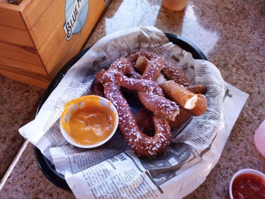 Happy hour pretzel and cheese.. sorry..took a bite