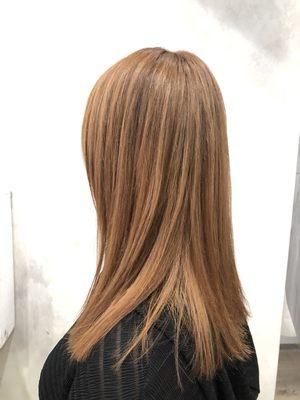 Brazilian blowout, B3 Bond builder, chestnut color and blow out