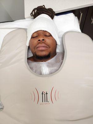 Me enjoying my luxury FIT Bodywrap at Hot Spot Wraps and Massage