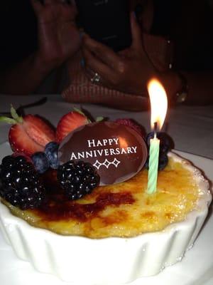 Compliments of the restaurant in honor of our celebration.