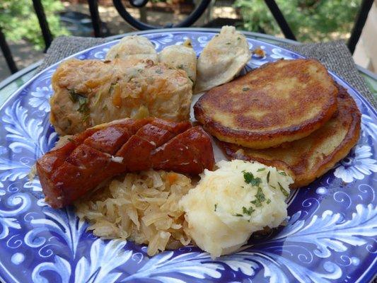 I plated up at home. This is the hot Polish Plate to go and it's amazing. Some of the best Polish food I've ever had.