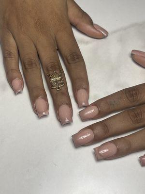 Super square tan shellac with a ghost French tip