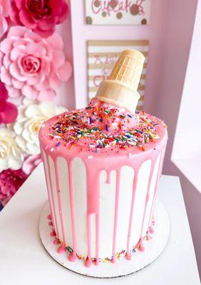 Melted ice cream cone birthday cake