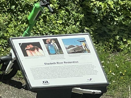 Elizabeth River Restoration sign on walking trail around the building.