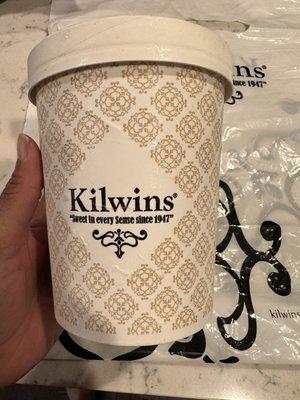 Pint of Kilwins cookie dough ice cream, and the bag it came home in