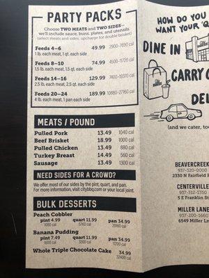 Dine-in / Carry Out Menu