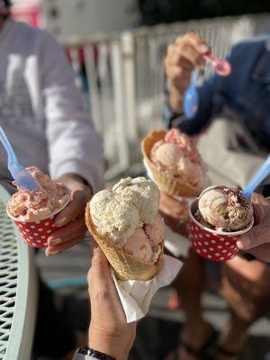 Spumoni, peach melba, salted pretzel