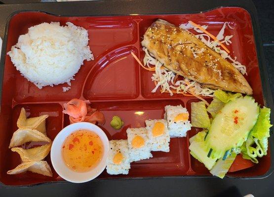 They now offer a bento box.  This one with grilled mackerel was $17.