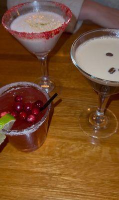 Cranberry marg, sugar cookie espresso martini & classic espresso martini