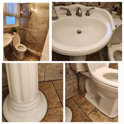 Bathroom Deep clean scrub, sanitized restroom and mopped floors. Left clean to perfection by NYC Five Pocket Cleaning professionals.