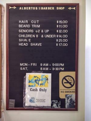 Prices of the haircuts.