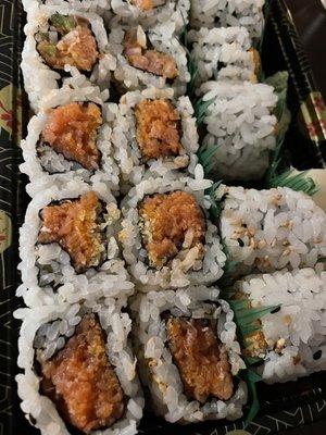 Spicy Tuna Roll, Spicy Salmon Roll, Cinco de Mayo Roll