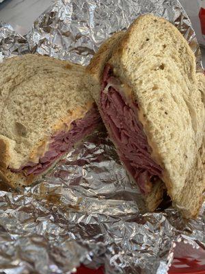 The $12.99 Reuben sandwich cross-section.