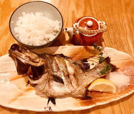 Grilled Fish of the Day with rice and soy sauce