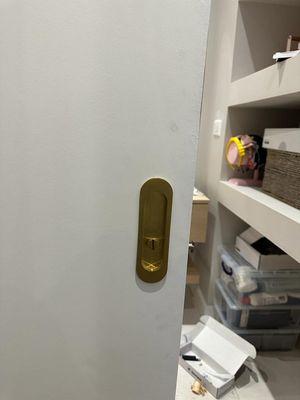 Install lock after fresh installation on wood sliding door.