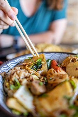 Beef Slices Hot Bowl w/ House Special Dry Mix w/ added Quail eggs ($21 + $4/eggs) Food thief comes free :)