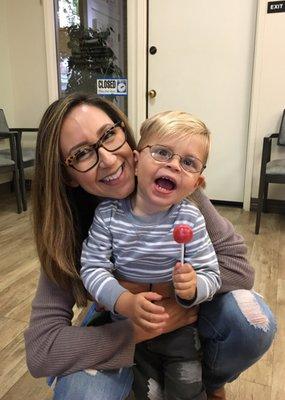 The day my son Eli got his first pair of glasses from Clear Choice Optical. Just like Mommy now!