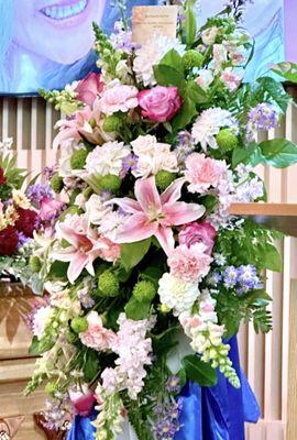 Pastel Sympathy Arrangement. This was the best angle I was able to get while remaining respectful to the family and service.