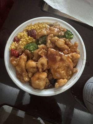 L7d. Sesame Chicken and Pork Fried Rice Lunch