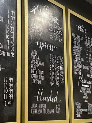 Coffee menu