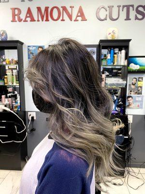 Got my medium length hair dyed an ombre ash gray