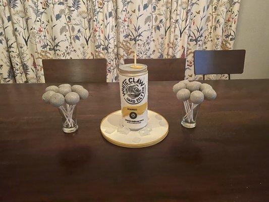 Disco Cake pops and White Claw cake