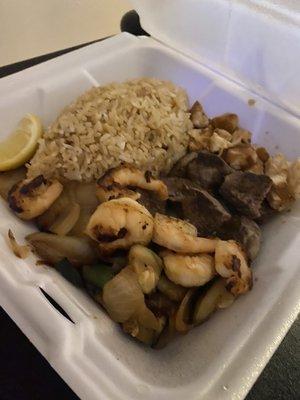 Hibachi steak, chicken and shrimp