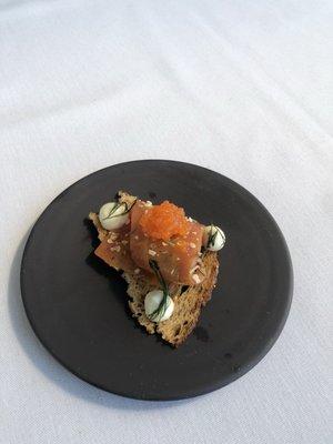 carrot and caviar on rye bread