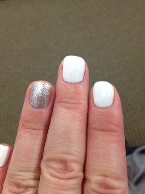 I asked for white with silver ring finger and square shape. My technician was great!