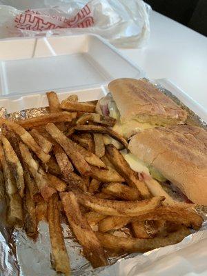 Cuban sandwich with fries.