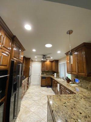 Seven larger lights in kitchen.