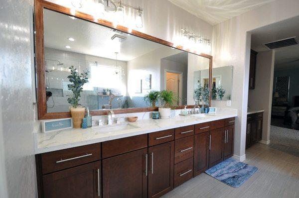 Bathroom remodel with 4 light wall sconces