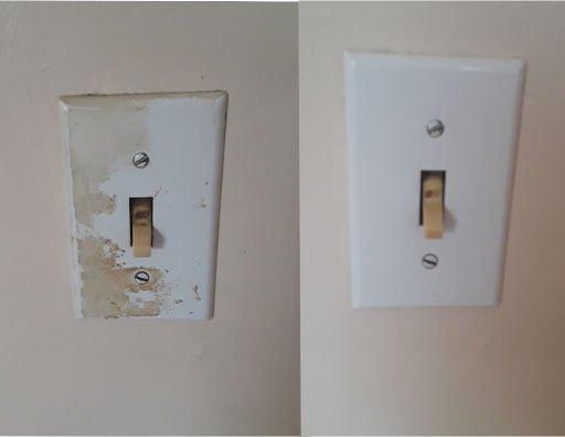 A Before and After of a Dirty Light Switch.