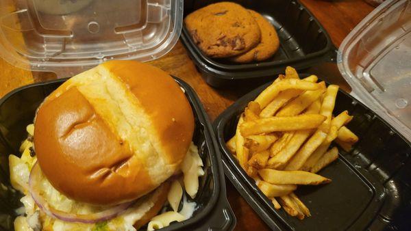 Mac and CheeseBurger   French fries   Chocolate Chip  Cookies