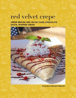 New Year new crepe of the month! Try our red velvet crepe!