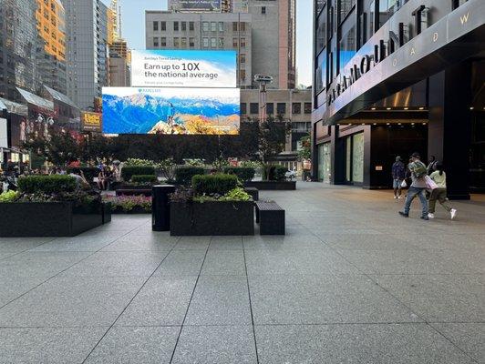 Nice outdoor seating outside of Paramount Plaza on Broadway.