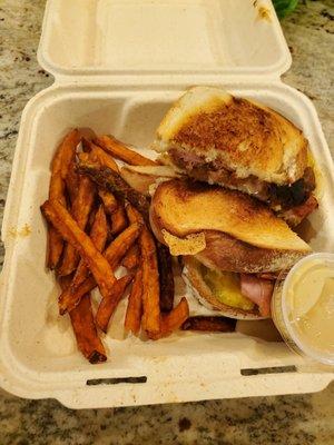 Cuban Sandwich with sweet Potatoe fries