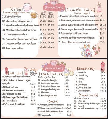 Menu 1/2 (drinks)