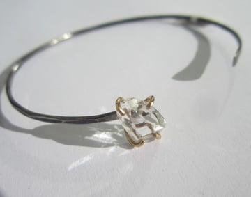 14k gold and oxidized sterling Herkimer diamond cuff by Melissa Joy Manning