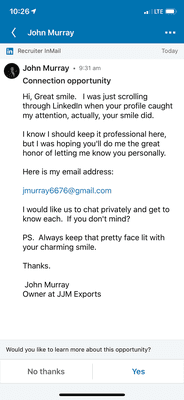 John J Murray's inappropriate outreach on LinkedIn.