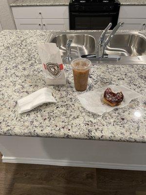 1 donut, 1 hazel nut  coffee