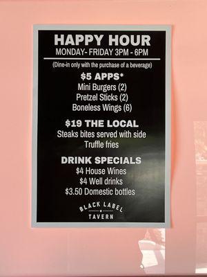 Happy hour menu