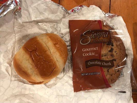 Chocolate Chip Cookie next to the Chandler Style Burger for size comparison