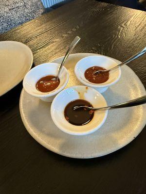 Hot sauces and house made chili oil