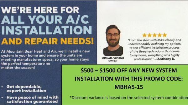 $500-$1500 OFF ANY NEW INSTALLATION