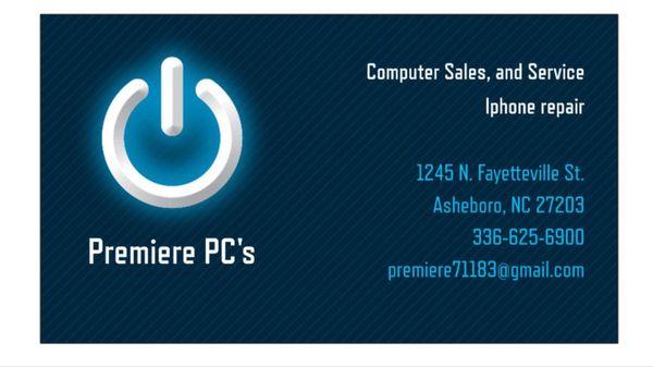 Business card from Premiere PC's