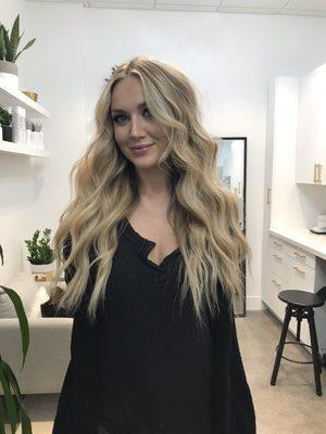 Lexi wearing 2 rows of handtied extensions and custom blonde